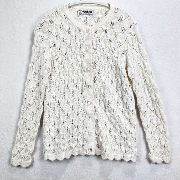 Vintage Sweaters - Vintage Cable Knit Cardigan Sweater‎ Size Medium Cottagecore Feminine Chunky